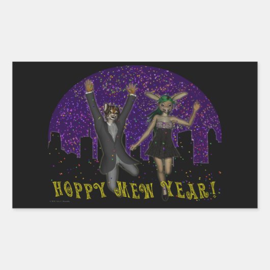 Hoppy Mew Year Rectangle Aufkleber (Vorderseite)