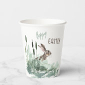 Hoppy Oaster Bunny Floral Watercolor Grüße Pappbecher (Rückseite)