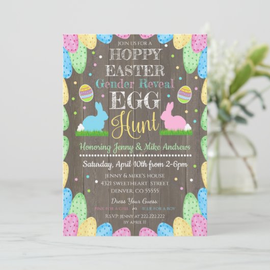 Hoppy Oaster Gender Reveal Party Einladung (Stehend Vorderseite)