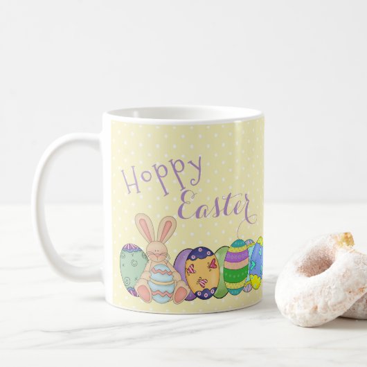 Hoppy Oaster - Kaninchen und farbige Eier Kaffeetasse (Mit Donut)
