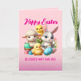 Hoppy Oaster Niedlich Bunny Chicks Lamm Malereieie Feiertagskarte