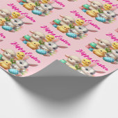 Hoppy Oaster Niedlich Bunny Chicks Lamm Malereieie Geschenkpapier (Ecke)