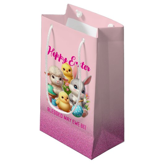 Hoppy Oaster Niedlich Bunny Chicks Lamm Malereieie Kleine Geschenktüte (Vorderseite Schrägansicht)