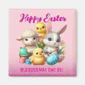Hoppy Oaster Niedlich Bunny Chicks Lamm Malereieie Magnet (Vorne)