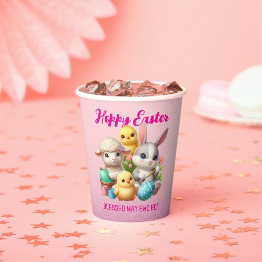 Hoppy Oaster Niedlich Bunny Chicks Lamm Malereieie Pappbecher (Insitu)