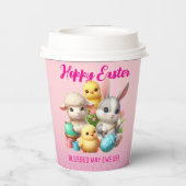 Hoppy Oaster Niedlich Bunny Chicks Lamm Malereieie Pappbecher (Rückseite)
