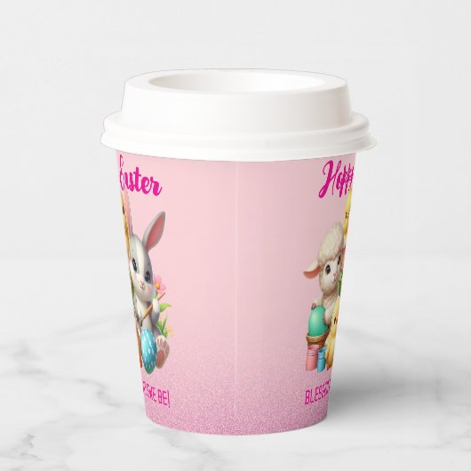 Hoppy Oaster Niedlich Bunny Chicks Lamm Malereieie Pappbecher (Rechts)