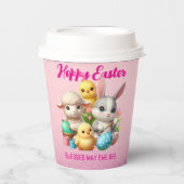 Hoppy Oaster Niedlich Bunny Chicks Lamm Malereieie Pappbecher (Vorderseite)