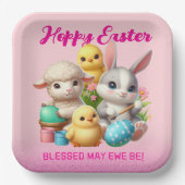 Hoppy Oaster Niedlich Bunny Chicks Lamm Malereieie Pappteller (Vorderseite)