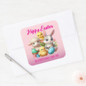 Hoppy Oaster Niedlich Bunny Chicks Lamm Malereieie Quadratischer Aufkleber (Umschlag)