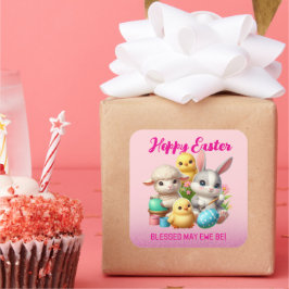 Hoppy Oaster Niedlich Bunny Chicks Lamm Malereieie Quadratischer Aufkleber