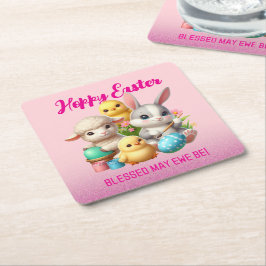 Hoppy Oaster Niedlich Bunny Chicks Lamm Malereieie Rechteckiger Pappuntersetzer