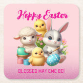 Hoppy Oaster Niedlich Bunny Chicks Lamm Malereieie Rechteckiger Pappuntersetzer (Vorderseite)