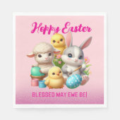 Hoppy Oaster Niedlich Bunny Chicks Lamm Malereieie Serviette (Vorderseite)