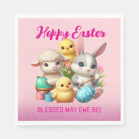 Hoppy Oaster Niedlich Bunny Chicks Lamm Malereieie Serviette (Vorderseite)