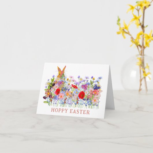 Hoppy Oaster Niedlich Bunny und Boho Wildblumen Karte (Gelbe Blume)