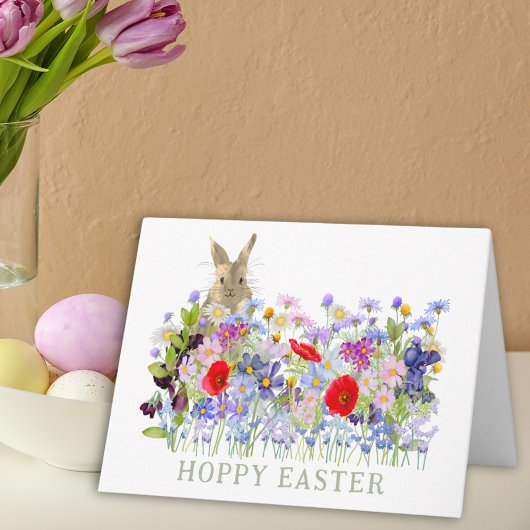 Hoppy Oaster Niedlich Bunny und Wildblumen Karte