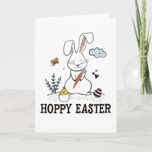 Hoppy Oaster Niedlich Doodle Osterhase Karte (Vorderseite)