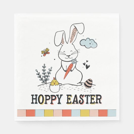 Hoppy Oaster Niedlich Doodle Osterhase Serviette (Vorderseite)
