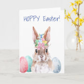 Hoppy Oaster Watercolor Bunny Rabbit Karte (Gelbe Blume)
