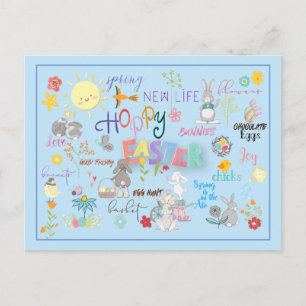 Hoppy Oaster Wordart Grüße Blue Hintergrund Postkarte