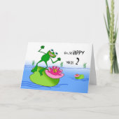 Hoppy Second Birthday, Funny Frog am Pond Karte (Vorderseite)
