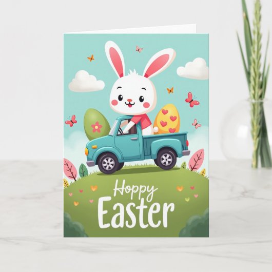 Hoppy Spring Holiday Rabbit Truck Card Karte (Vorderseite)