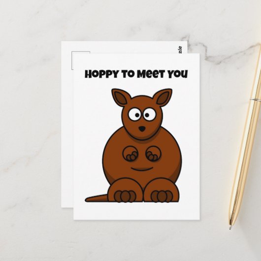Hoppy to Meet You Kangaroo Funny Cartoon Postkarte (Vorderseite/Rückseite Beispiel)