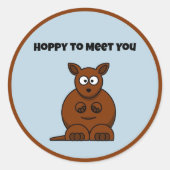 Hoppy to Meet You Kangaroo Funny Cartoon Runder Aufkleber (Vorderseite)
