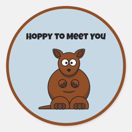 Hoppy to Meet You Kangaroo Funny Cartoon Runder Aufkleber (Vorderseite)