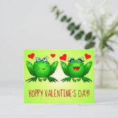 Hoppy Valentinstag Fun Niedlicher Cartoon Froschhe Postkarte (Stehend Vorderseite)