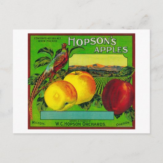 Hopsons Apple Crate LabelMilton, WA Postkarte (Vorderseite)