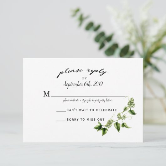 Hopvine Wedding Invitation RSVP Card (Stehend Vorderseite)