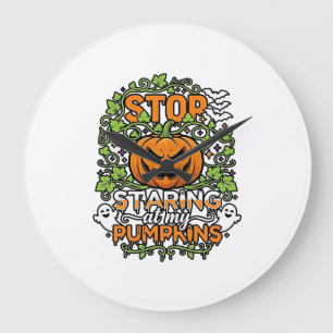 Hör auf Kürbisse Halloween Geister Fledermäuse anz Große Wanduhr