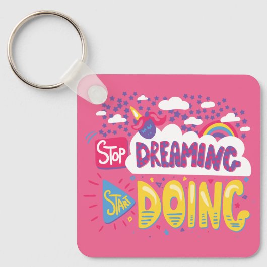 Hör auf zu träumen, fang an, dunkles Violetmetall Schlüsselanhänger (Vorderseite)