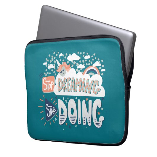 Hör auf zu träumen, mach Dunkeltürkis. Laptopschutzhülle (Vorderseite Links)