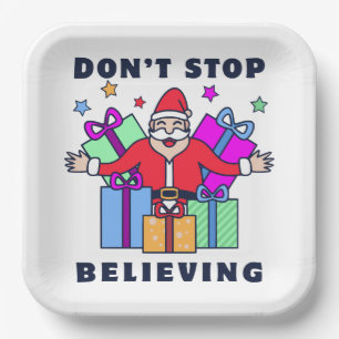 Hör nicht auf, dem Weihnachtsmann mit Geschenken z Pappteller
