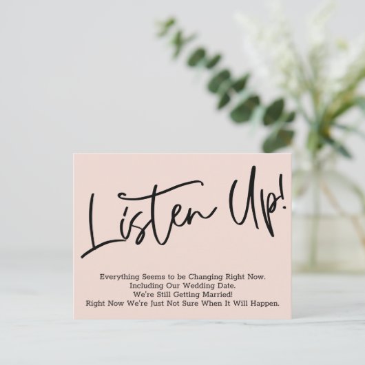 Hör zu! Aufgehängte Hochzeitskarte Postkarte (Stehend Vorderseite)