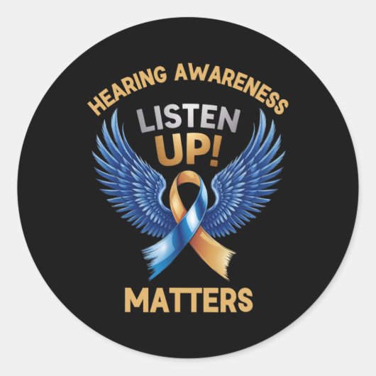 Hör zu! Bewusstsein für das Gehör zählt Winged Rib Runder Aufkleber (Vorderseite)