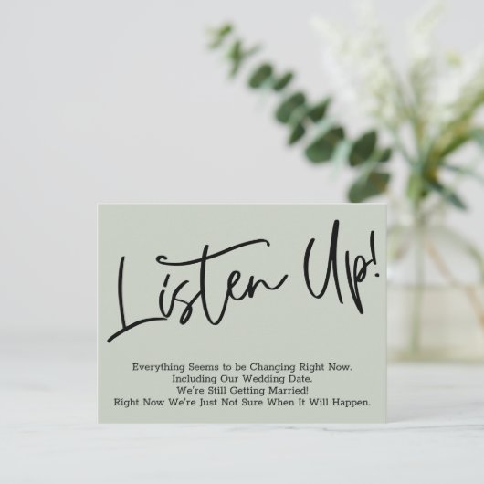 Hör zu! Zurückgestellte Hochzeitsmitteilung, Sage  Postkarte (Stehend Vorderseite)