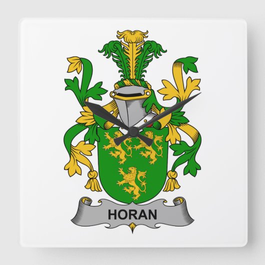 Horan-Familienwappen Quadratische Wanduhr (Vorderseite)