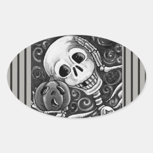 HÖRE DEINEM KÜRBIS ZU, HALLOWEEN-SKELETT-STICKER OVALER AUFKLEBER