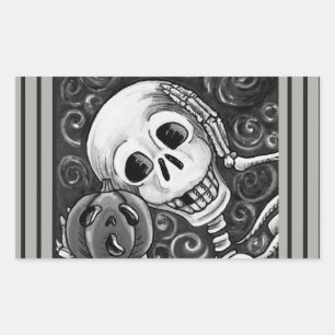 HÖRE DEINEM KÜRBIS ZU, HALLOWEEN-SKELETT-STICKER RECHTECKIGER AUFKLEBER