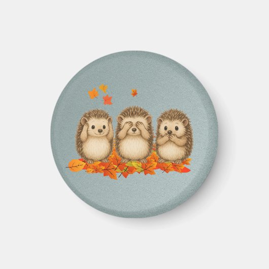 Hören, sehen und sprechen kein Böses Igel Blätter Magnet (Vorne)