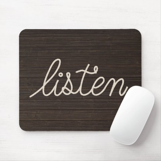 HÖREN Seiltext auf dunklem Holz Mousepad (Mit Mouse)