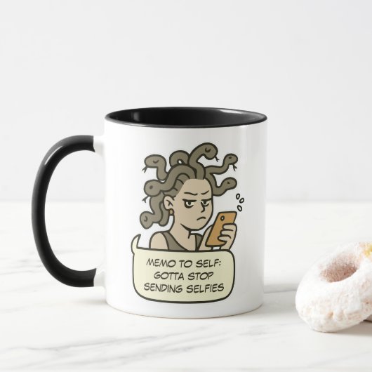 Hören Sie auf, Selfy, Funny Medusa, griechische My Tasse (Mit Donut)