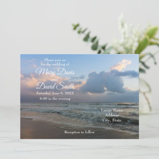 Hören Sie die Wellen Hochzeit Einladung (Stehend Vorderseite)