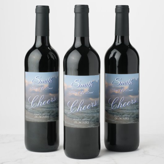 Hören Sie die Wellen Hochzeit Weinetikett (Flaschen)