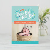 Hören Sie! Hören Sie! Geburtsankündigung in Blue Ankündigung (Stehend Vorderseite)