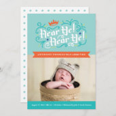 Hören Sie! Hören Sie! Geburtsankündigung in Blue Ankündigung (Vorne/Hinten)